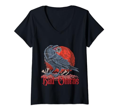 Damen Crow Bird Graphic Tees für Männer, Frauen, Jungen, Mädchen T-Shirt mit V-Ausschnitt von Bad Omens Co.