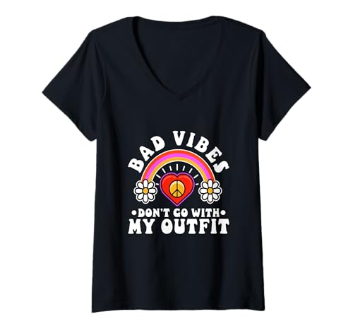 Damen Bad vibes don't go with my T-Shirt mit V-Ausschnitt von Bad vibes don’t go with my outfit