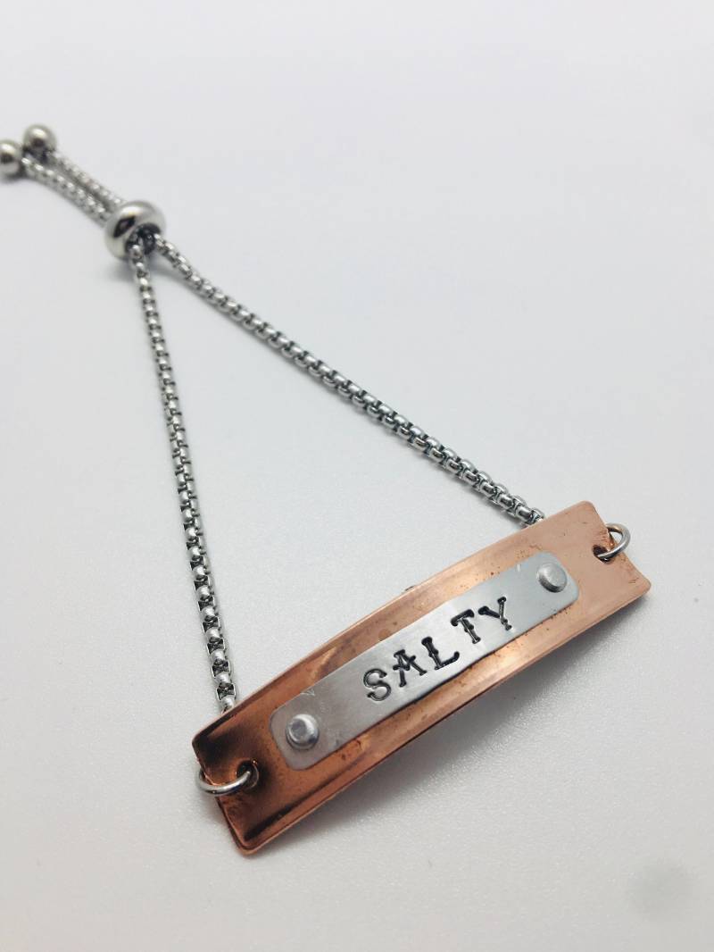 Salziges Armband Kupfer & Aluminium, Verstellbare Bolo-Kette Salziges Armband Kupfer & Aluminium, Verstellbare Bolo-Kette von BadAssBaubles