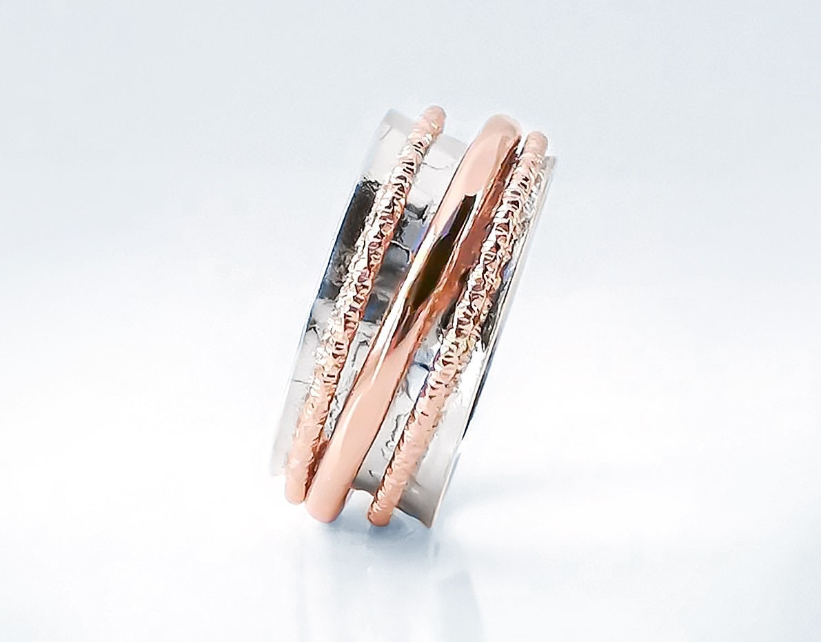Rose Gold Ring, Spinner Sterling Silber Hochzeit Meditation Muttertag Geschenk Rose Gold Ring, Spinner Sterling Silber Hochzeit Meditation Muttertag Geschenk von BadBeeJewelry