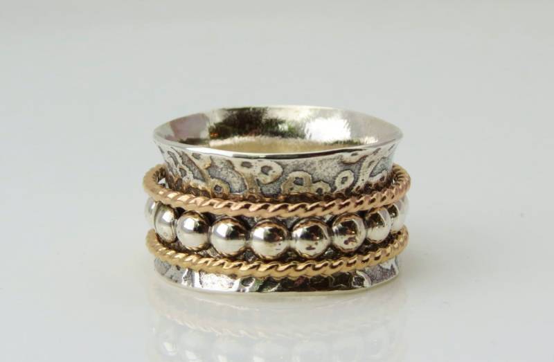 Spinner Ring, Sterling Silber 14K Gold Ehering, Meditation Zweifarbiger Muttertag Geschenk Spinner Ring, Sterling Silber 14K Gold Ehering, Meditation Zweifarbiger Muttertag Geschenk von BadBeeJewelry