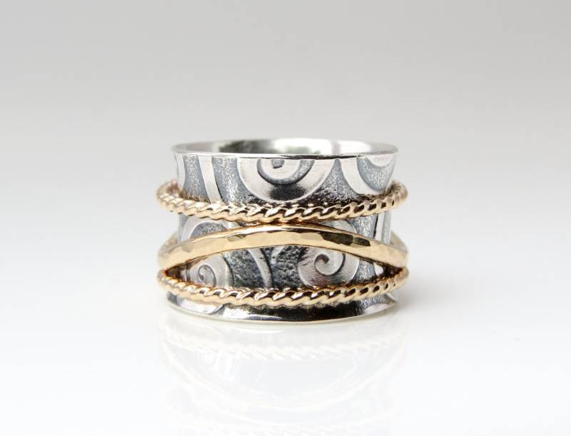 Spinner Ring, Sterling Silber 14K Gold Ehering, Meditation Zweifarbiger Muttertag Geschenk Spinner Ring, Sterling Silber 14K Gold Ehering, Meditation Zweifarbiger Muttertag Geschenk von BadBeeJewelry