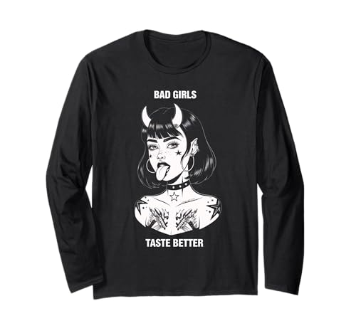 Bad Girls Taste Better Tattoo Teufel Halloween Männer Frauen Langarmshirt von BadGirlAxis1