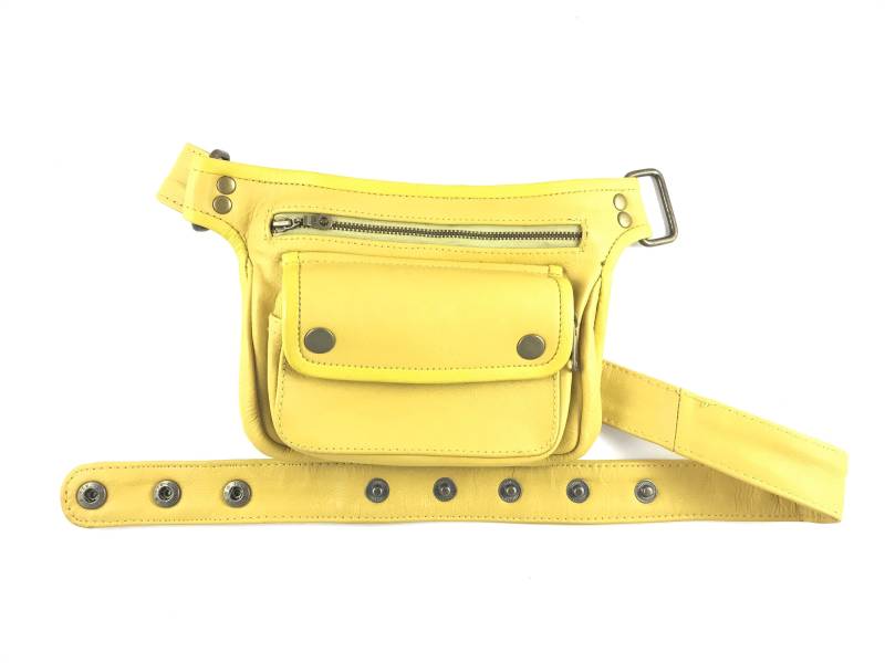 Hip Bag Hüfttasche Reisetasche Ledertasche/Gelb Verstellbarer Riemen Handmade Unisex von BadMilkBags
