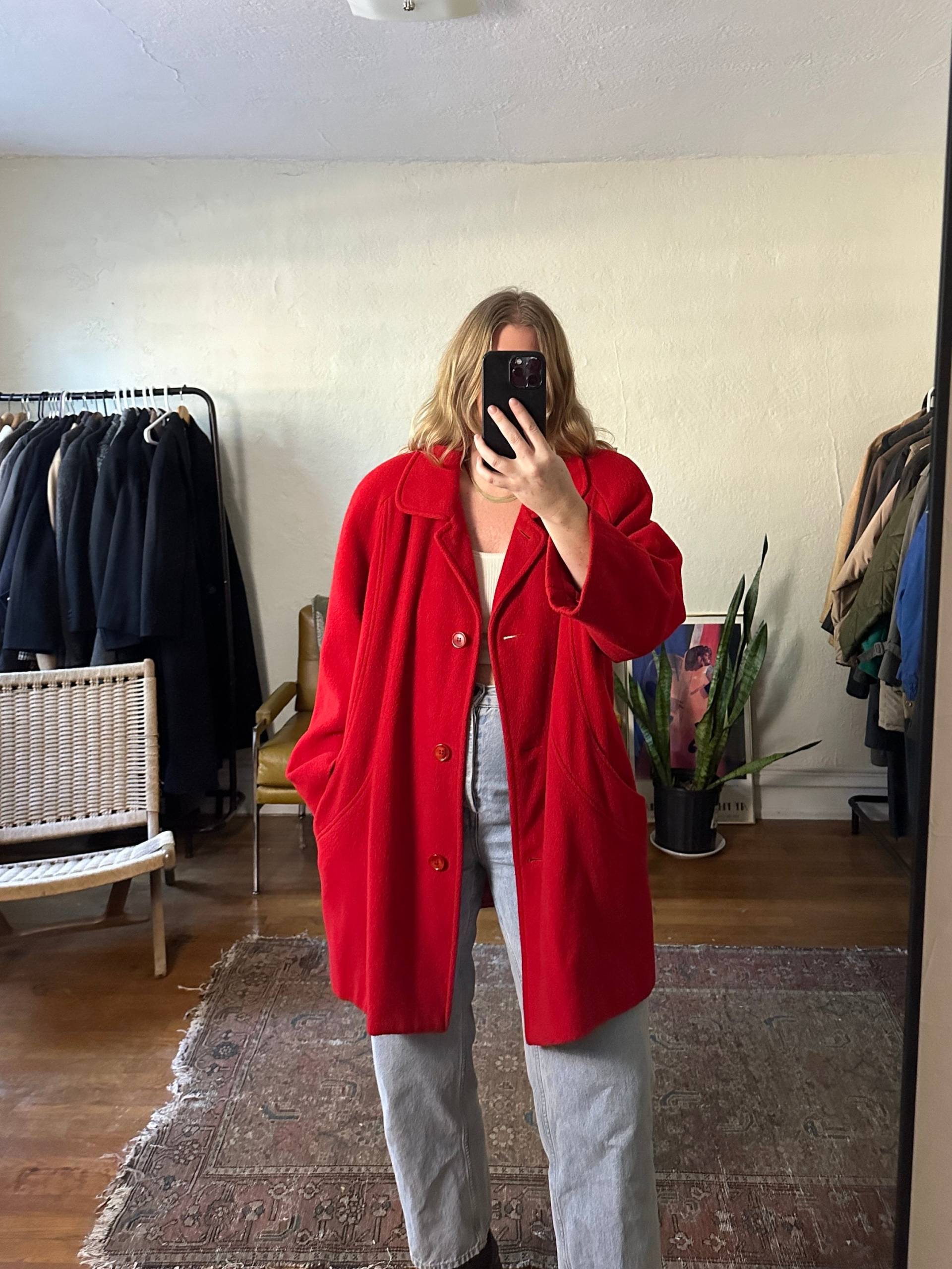 Vintage Roter Wollmantel Oversized 80S Boxy Fit von BadTouristVintage