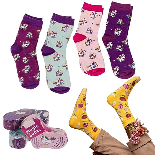 Bada Bing 4er Set Magische Kindersocken - Einhorn Socken aus Baumwolle - Zaubersocken für Kinder in Größe 22-34 4fach s. Gastgeschenk Kindergeburtstag Geburtstag Geschenk Mitgebsel 70 von Bada Bing