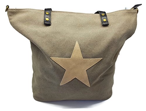 Bada Bing Damen Tasche braun Canvas Stern Umhängetasche Handtasche Lederoptik Trend von Bada Bing