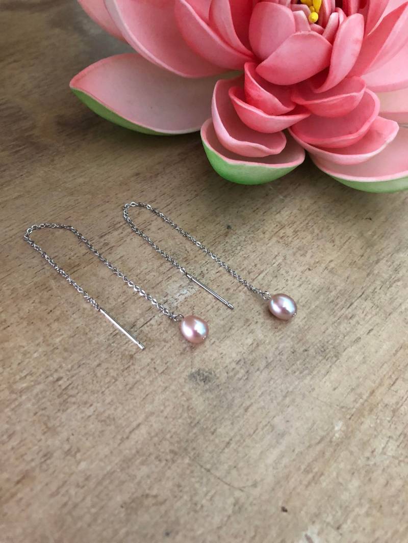 Einfädler Ketten Ohrringe, Perlen Lange Kette Brautjungfer Geschenk, Baumeln Hochzeitsschmuck, Einfädler, Zierlich von BadassjewelryToronto