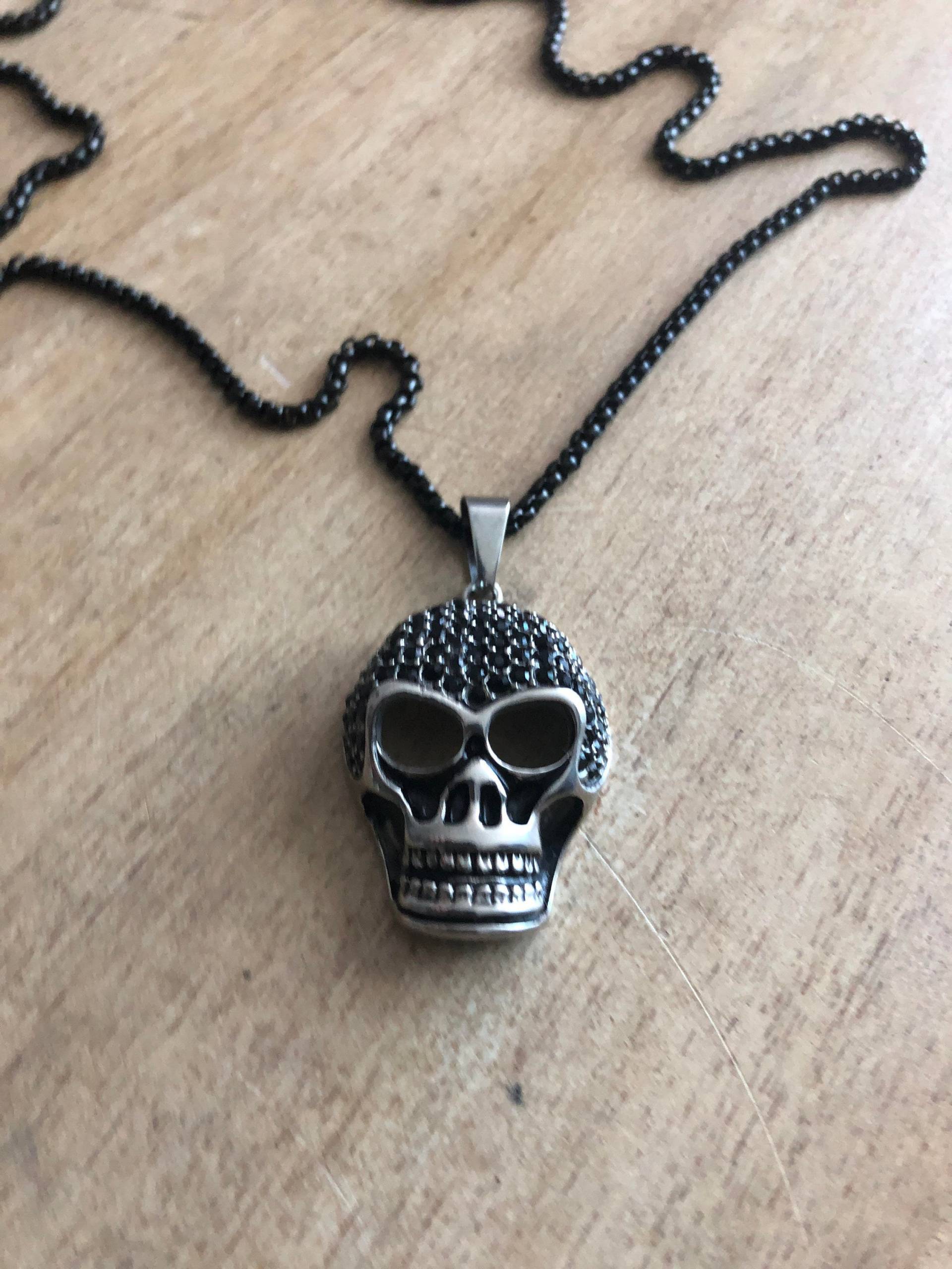Schädel Halskette, Human Skull, Für Frauen, Kristall Schädel, Gothic Schmuck, Piraten Damen Sugar Biker Schmuck von BadassjewelryToronto