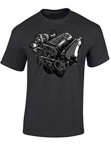 (A) Auto Tuning T-Shirt für Herren: 3 Liter Twin Turbo Motor - Motorsport Shirt Männer - Mechaniker & Autoliebhaber Geschenke (5XL) von Baddery