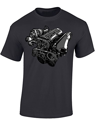 (A) Auto Tuning T-Shirt für Herren: 3 Liter Twin Turbo Motor - Motorsport Shirt Männer - Mechaniker & Autoliebhaber Geschenke (XL) von Baddery