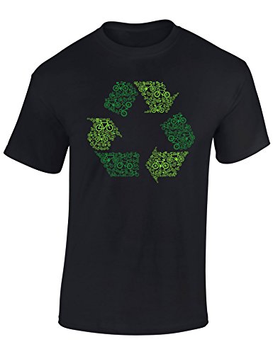 Baddery Fahrrad T-Shirt Herren : Recycling Re-Cycling - E-Bike Zubehör (Schwarz M) von Baddery