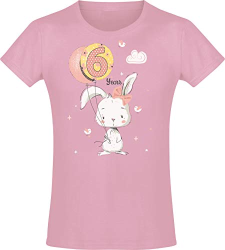 Baddery Geburtstagsgeschenk für Mädchen : 6 Jahre mit Hase - Geburtstagsshirt (Pink 140) von Baddery