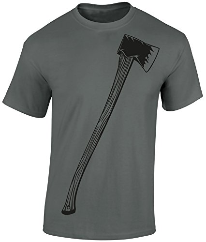 (A) Holzfäller Shirt Herren : Axt - Förster & Jäger T-Shirt Männer - Arbeitskleidung Waldarbeiter - Geschenk Camping Outdoor Survival (Zink L) von Baddery