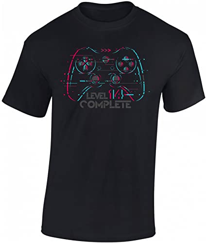 (A) Jungen Gamer T-Shirt zum 14. Geburtstag : Level 14 Complete - Kinder Gaming Tshirt - Gamer Zubehör Geschenk Gaming (134/146) von Baddery