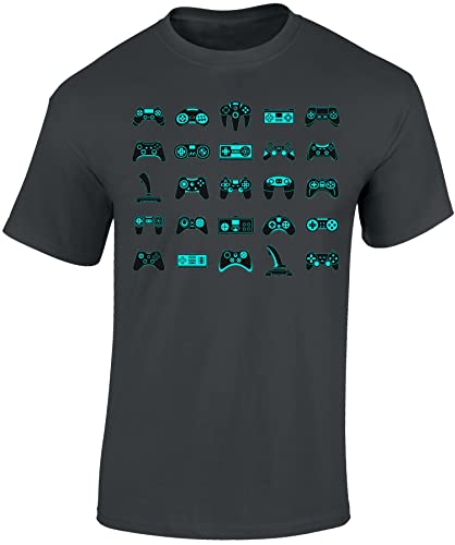 Kinder Gamer T-Shirt - Controller - Gaming Tshirt für Jungen - Zocker Shirt (Light Graphite 140) von Baddery