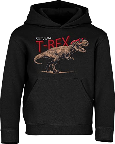 Baddery Kinder Pullover : Survival T-Rex Dino - Dinosaurier Kapuzenpullover für Jungen (Schwarz 140) von Baddery