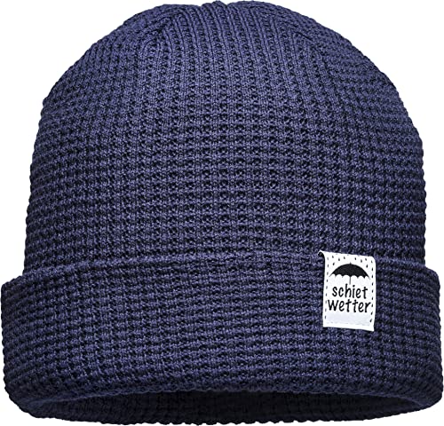 (A) Unisex Organic Cotton Beanie : Schiet Wetter (Patch) - Mütze Herren Winter - Bio Baumwolle Strickmütze Damen (Navy) von Baddery