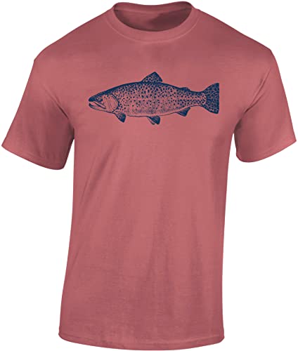 Angel Tshirt Herren : Forelle - Angler T-Shirt Männer - Angler Geschenke - Angelkleidung - Angel Zubehör (Rot L) von Baddery