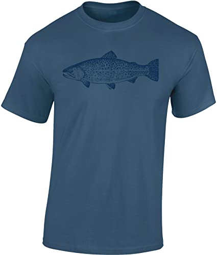 (A) Angel Tshirt Herren : Forelle - Angler T-Shirt Männer - Angler Geschenke - Angelkleidung - Angel Zubehör (Blau S) von Baddery