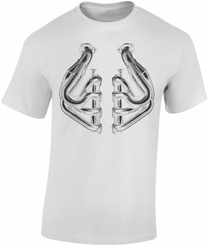 Auto Tuning T-Shirt für Herren: Fächerkrümmer - Motorsport Shirt Männer - Mechaniker & Autoliebhaber Geschenke (Weiß 4XL) von Baddery