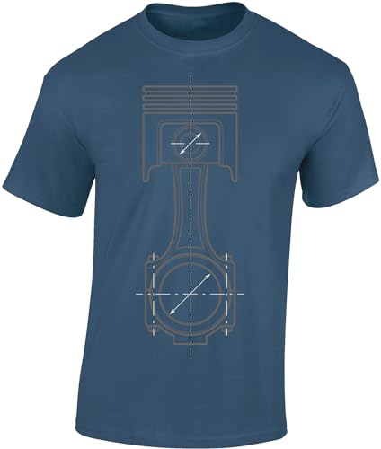 Auto Tuning T-Shirt für Herren: Kolben Skizze - Motorsport Shirt Männer - Mechaniker & Autoliebhaber Geschenke (Denim Blue 5XL) von Baddery