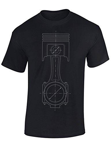 Baddery Auto Tuning T-Shirt für Herren: Kolben Skizze - Motorsport Shirt Männer - Mechaniker & Autoliebhaber Geschenke (Schwarz 5XL) von Baddery