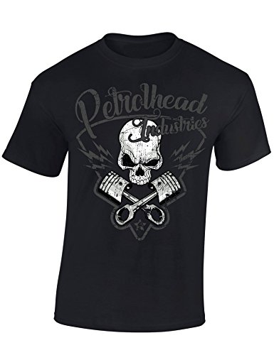 Baddery Auto Tuning T-Shirt für Herren: Skull & Pistons - Motorsport Shirt Männer - Mechaniker & Autoliebhaber Geschenke (Schwarz M) von Baddery