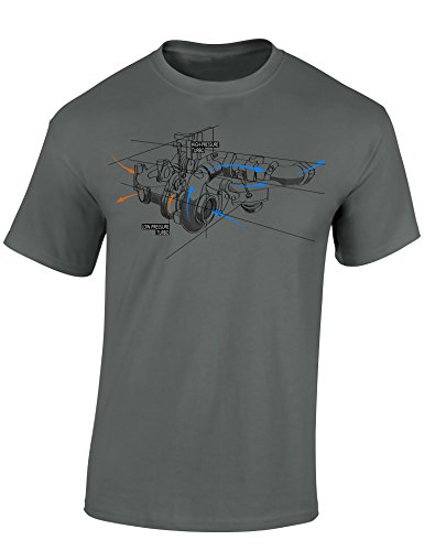 Auto Tuning T-Shirt für Herren: Turbolader Skizze - Motorsport Shirt Männer - Mechaniker & Autoliebhaber Geschenke (Zink XL) von Baddery