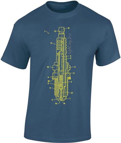 Auto Tuning T-Shirt für Herren: Zündkerze - Light My fire - Motorsport Shirt Männer - Mechaniker & Autoliebhaber Geschenke (Denim Blue M) von Baddery