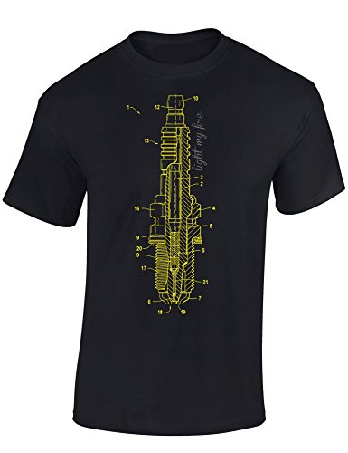 Auto Tuning T-Shirt für Herren: Zündkerze - Light My fire - Motorsport Shirt Männer - Mechaniker & Autoliebhaber Geschenke (Schwarz 3XL) von Baddery