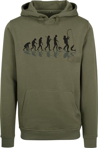 Baddery Angler Geschenke für Männer : Pullover Angler Evolution - Kapuzenpullover für Herren - Angelkleidung Angel Zubehör (Olive L) von Baddery