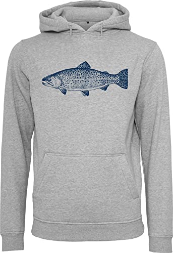 Baddery Angler Geschenke für Männer : Pullover Forelle - Kapuzenpullover für Herren - Angelkleidung Angel Zubehör (Heather Grey XXL) von Baddery