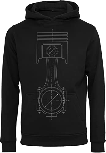 Baddery Auto Hoodie Herren : Kolben Skizze - Tuner Kapuzenpullover - Männer Pullover - Tuning Zubehör - Geschenk Autoliebhaber (L) von Baddery