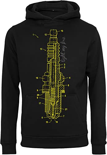 Baddery Auto Hoodie Herren : Zündkerze - Tuner Kapuzenpullover - Männer Pullover - Tuning Zubehör - Geschenk Autoliebhaber (4XL) von Baddery