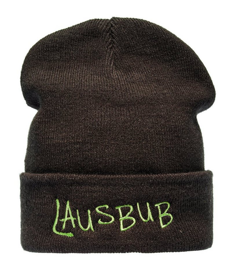 Baddery Beanie Strickmütze : Lausbub - Ski Wintermütze Kinder, hochwertiger doppellagiger Strick, Stick-Motiv, One Size von Baddery