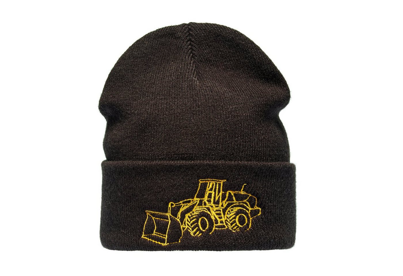 Baddery Beanie Strickmütze: "Radlader" - Raupe Bagger Baustelle LKW Traktor, hochwertiger doppellagiger Strick, Stick-Motiv, One Size von Baddery