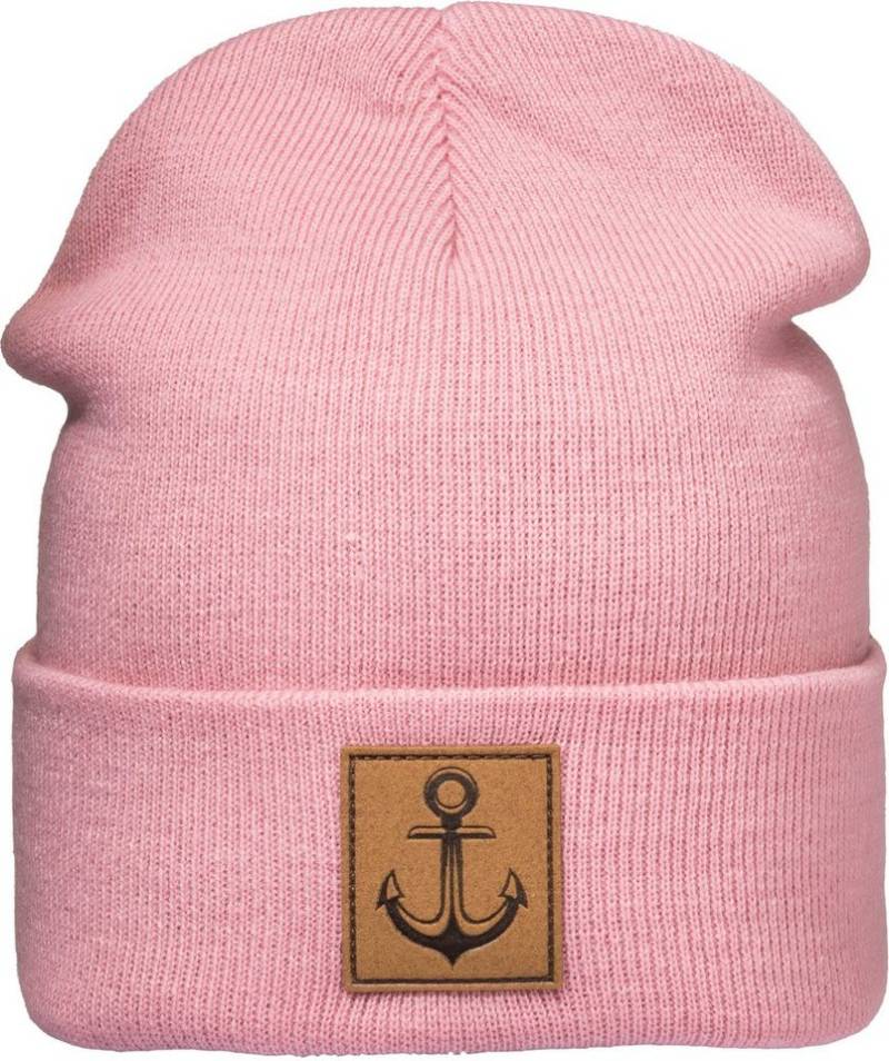 Baddery Beanie Strickmütze: "Anker" mit Leder Patch - Wollmütze Winter-Mütze Beanie, hochwertiger doppellagiger Strick, Leder-Patch, One Size von Baddery