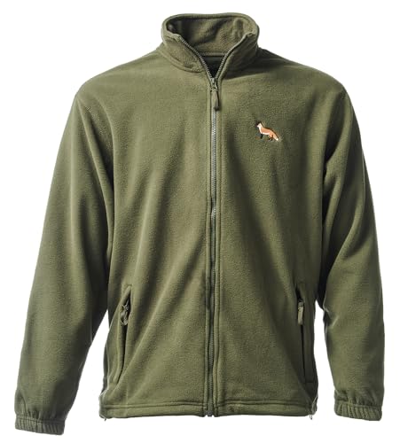 Baddery Fleecejacke Herren - Fuchs - Jägerjacke - Geschenk für Jäger - Jagdjacke Männer - Jäger Kleidung Jagd Zubehör (Fleecejacke Army 4XL) von Baddery