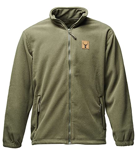 Baddery Fleecejacke Herren - Hirsch (Leder-Patch) Jägerjacke - Geschenk für Jäger - Jagdjacke Männer - Jäger Kleidung Jagd Zubehör (Fleecejacke Army 5XL) von Baddery