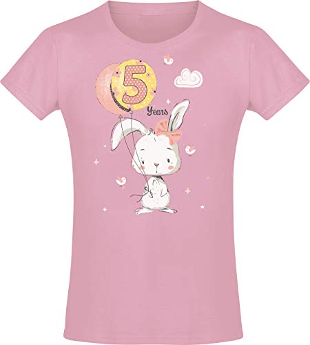 Baddery Geburtstagsgeschenk für Mädchen : 5 Jahre mit Hase - Geburtstagsshirt (Pink 128) von Baddery