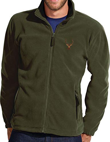 Baddery Fleecejacke Herren - Hirsch Jägerjacke - Geschenk für Jäger - Jagdjacke Männer - Jäger Kleidung Jagd Zubehör (Fleecejacke Army 3XL) von Baddery