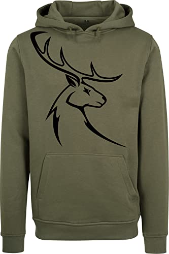 Baddery Jäger Pullover Herren - Hirschbock - Jagd Geschenk Männer - Kleidung Zubehör (Olive XL) von Baddery