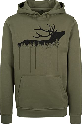 Baddery Jäger Pullover Herren - Waldhirsch - Geschenk für Jäger - Jagd Pullover Männer - Jäger Kleidung Jagd Zubehör (Olive 3XL) von Baddery