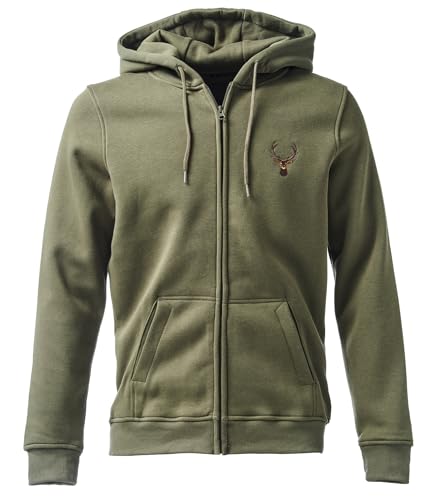 Baddery Jägerjacke Herren - Hirsch (bestickt) - Geschenk für Jäger - Jagdjacke Männer - Jäger Kleidung Jagd Zubehör (BY012 Zip-Hoodie Oliv 4XL) von Baddery