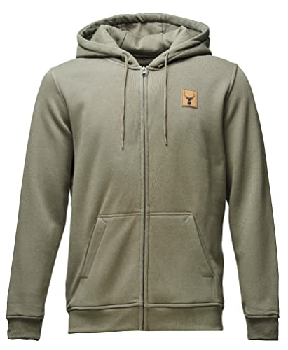 Baddery Jägerjacke Herren - Hirsch (Leder-Patch) - Geschenk für Jäger - Jagdjacke Männer - Jäger Kleidung Jagd Zubehör (BY012 Zip-Hoodie Oliv L) von Baddery