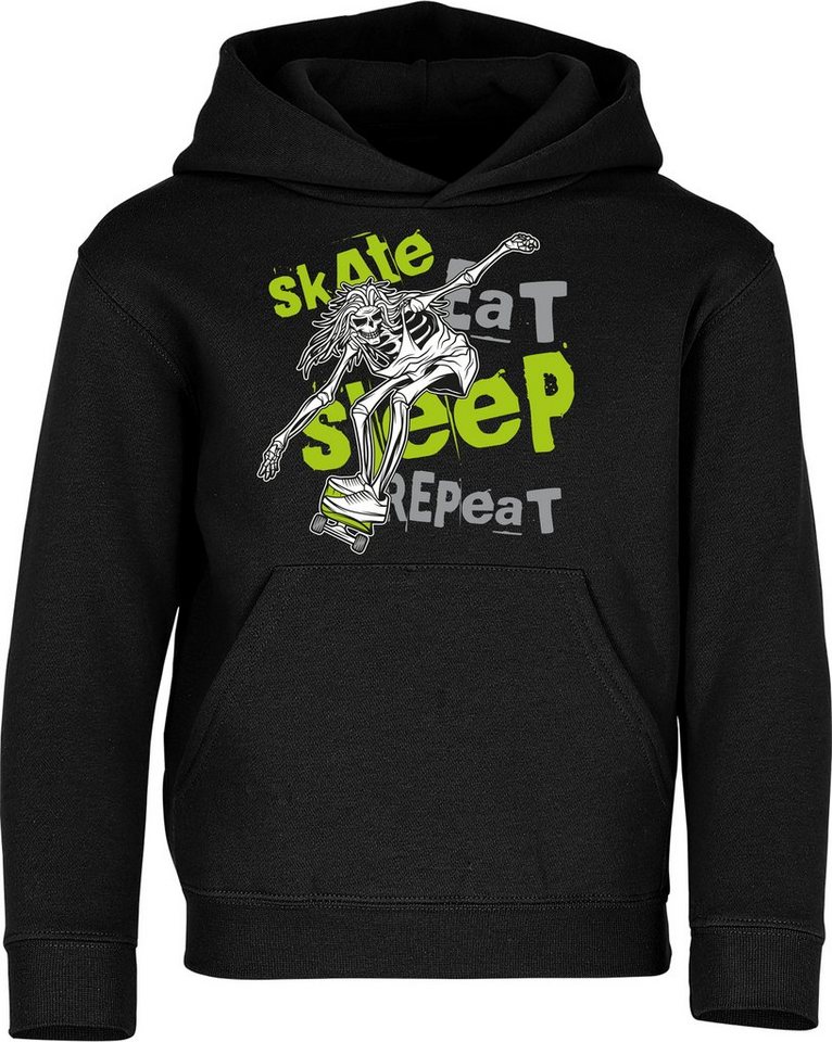 Baddery Kapuzenpullover Kinder Hoodie: "Skate Eat Sleep Repeat" - Pulli Skateboard Skaten, hochwertiger Siebdruck von Baddery