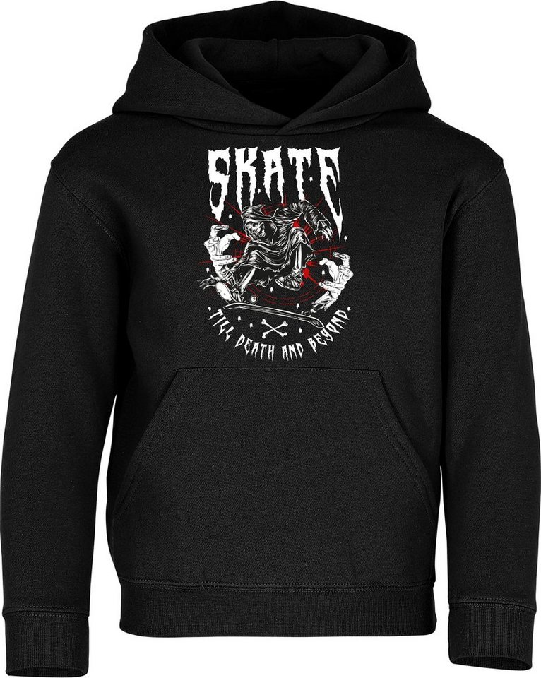 Baddery Kapuzenpullover Kinder Hoodie: "Skate till Death" - Pulli Skateboard Skaten, hochwertiger Siebdruck von Baddery