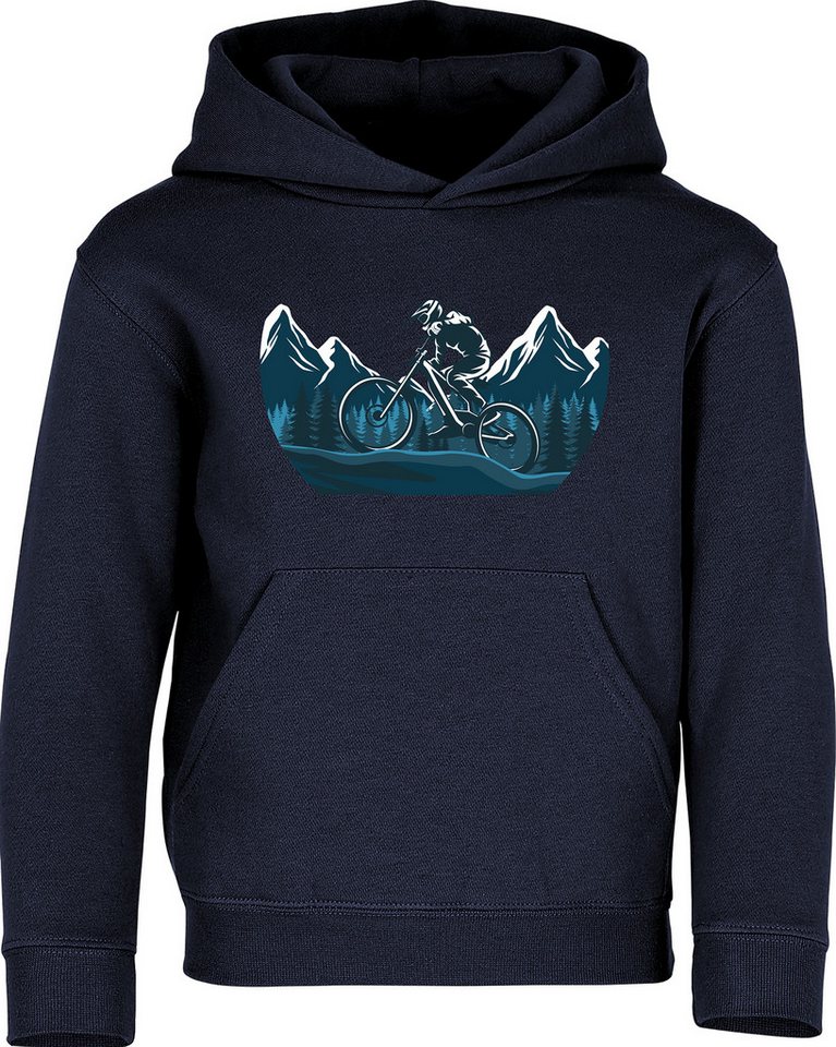 Baddery Kapuzenpullover Kinder Hoodie: "Mountain Ride" - MTB Mountain-Bike, hochwertiger Transferdruck von Baddery