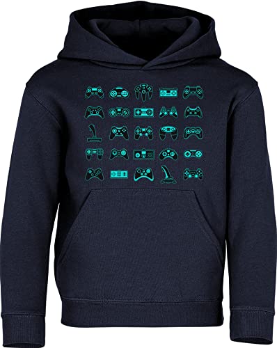 Baddery Kinder Gamer Pullover : Controller - Kapuzenpullover für Jungen (Navy 152) von Baddery